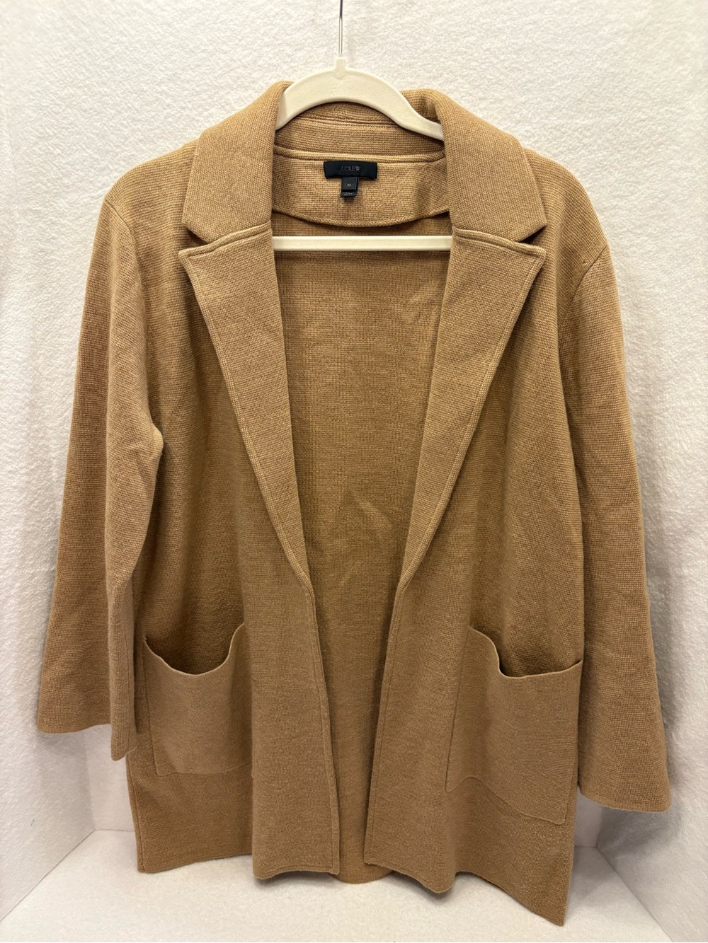 J. Crew Open Front Long Cardigan Sweater 100% Wool - Camel